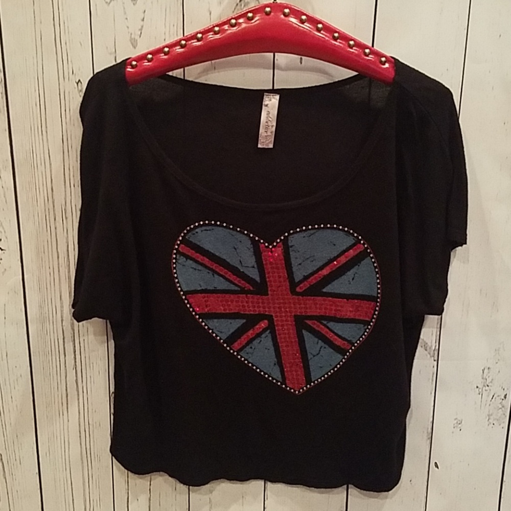 Addictive U.S.A. Black "British Heart" Crop Top!